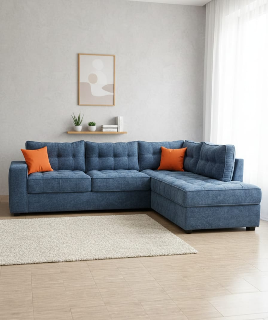 Blue L-Shaped 6 Seater