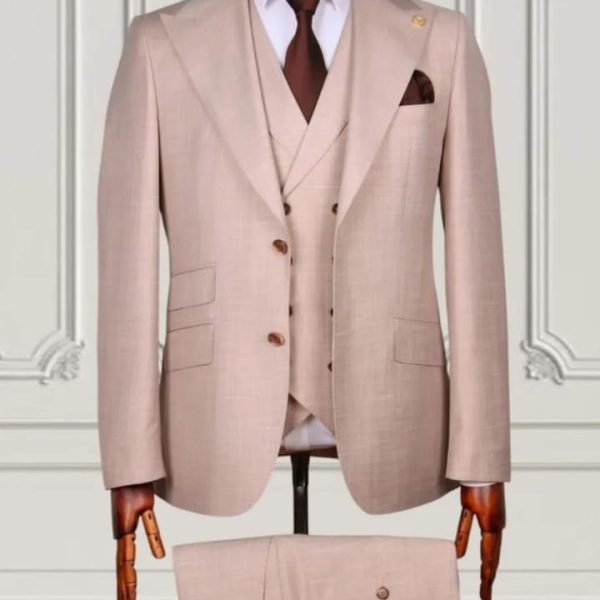 Beige 3-Piece Slim Fit Suit
