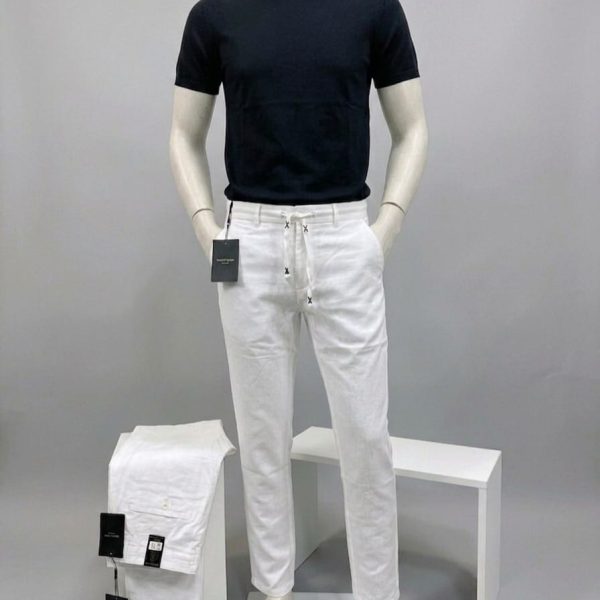 White Linen-Blend Trouser