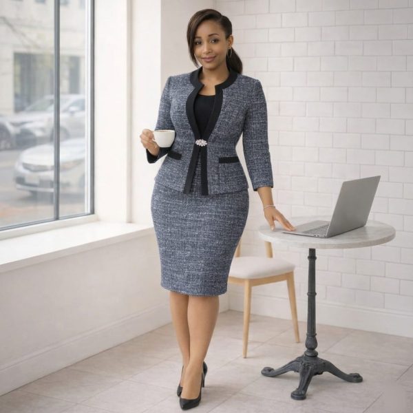Blazer & Skirt Corporate Dress Set (Black trim)