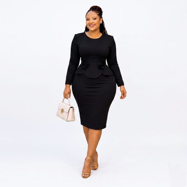 Rosette Peplum Midi Dress