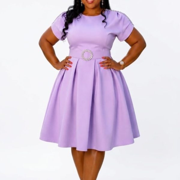 Lavender Pleated Dress -Rhinestone Belt