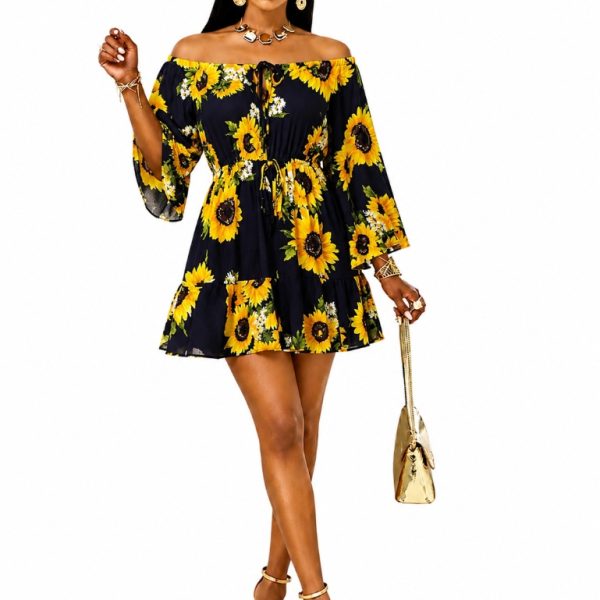 Sunny Sunflower Off-Shoulder Mini Dress
