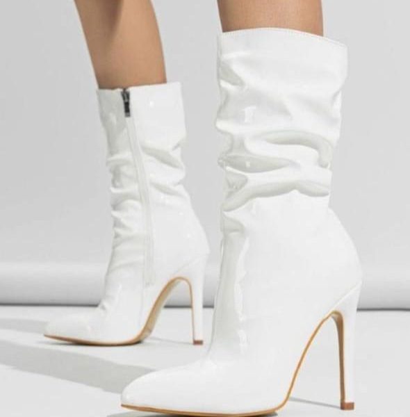 White Patent  Mid-Calf Boots