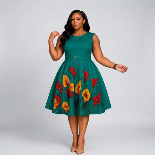 Sleeveless Knee-Length Teal Dress