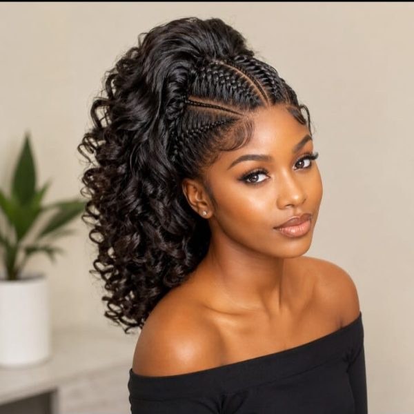 Pre-Braided Curly High Ponytail Wig