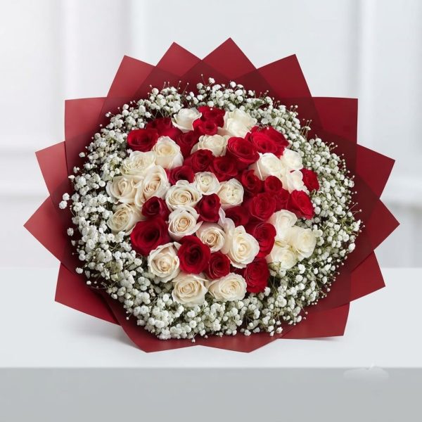 Kenya's Premium Red & White Roses Bouquet